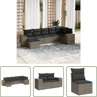 Produktbild von The Living Store 7-tlg. Garten-Sofagarnitur mit Kissen Grau Poly Rattan