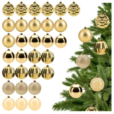 30 Weihnachtskugeln, Kunststoff, gold matt/glänzend, Ø 7 cm