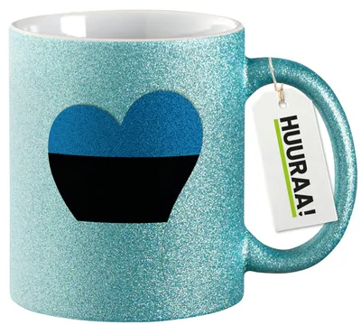Produktbild von Huuraa Glitzertasse Estland Flagge Herz 330ml Blau Keramik Kaffeebecher Geschenkidee