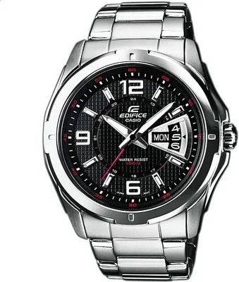 A close-up studio shot of a Casio Edifice watch against a white background.