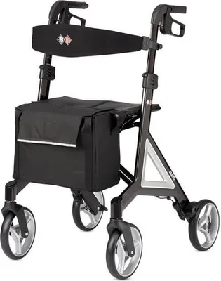 Produktbild von Bischoff & Bischoff Alevo Carbon Rollator, faltbar – Leichtgewicht-Rollator für drinnen und draußen, Gehwagen mit abnehmbarer Tasche, Silber