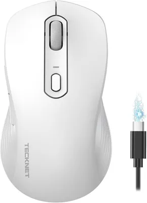 Produktbild von TECKNET Bluetooth Maus, USB-C PC Maus, wiederaufladbar, 4800 DPI, BT 5.0/3.0 + 2.4 GHz, leise Klicks, ergonomische Funkmaus für Laptop/Computer