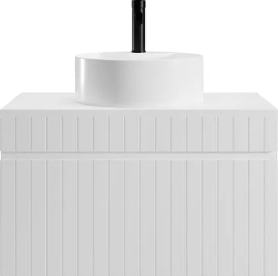 Produktbild von Weißer geriffelter Wandbadezimmerschrank mit rundem Aufsatzwaschtisch - 80 cm - SATARA
