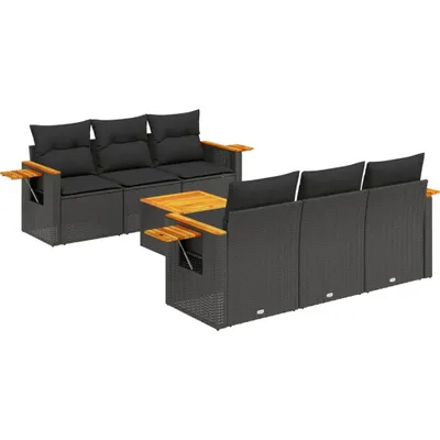 Produktbild von 7-tlg. Garten-Sofagarnitur mit Kissen Schwarz Poly Rattan