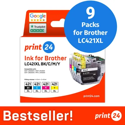 Productafbeelding van NIEUW: print24 Inktcartridges voor Brother LC421XL, multipack (BK/C/M/Y), 9 stuks