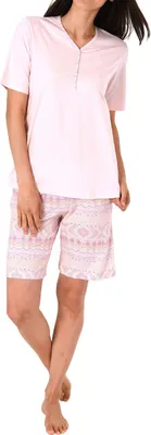 Produktbild von Normann Damen kurzarm Schlafanzug Shorty Pyjama im Ethnolook - auch in Übergrössen ; rosa , 36