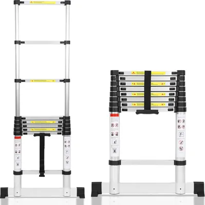 Immagine prodotto di Scala telescopica in alluminio Bettizia 2,6M, scala estensibile con stabilizzatore, scala pieghevole, scala multiuso, scala a gradini, scala per la casa, scala per esterni, portata 150 kg