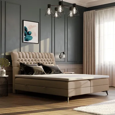 Produktbild von Boxspringbett MEBY 120x200 cm - Doppelbett mit Kopfteil und Bettkasten, mit H3-Matratze + Topper - Beige Magic Velvet 2201