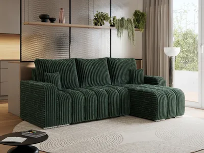 Produktbild von MKS MEBLE Sofa mit Schlaffunktion - Ecksofa mit Schlaffunktion und Bettkasten - Sofa 3 Sitzer - Schlafsofa - Couch - Schlafsofa mit Bettkasten - Kirasso L - Grün Cord