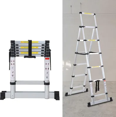 Immagine prodotto di Scala telescopica in alluminio Jayseuw 2.0M argento, scala estensibile pieghevole, scala multiuso, scala a gradini, scala per la casa, scala per esterni, portata 150 kg