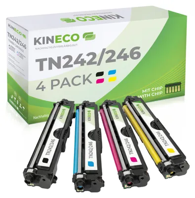 Image de Cartouche de toner Kineco 4 compatible avec Brother TN-242 TN-246, pour les modèles Brother DCP-9017CDWG1, 9017CDWG1, 9022CDW, HL-3142CW, 3172CDW, 3152CDW, MFC-9142CDN, 9342CDW, 9332CDW - Noir : 2 500 pages, couleurs : 2 200 pages par cartouche