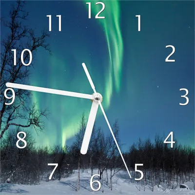 Produktbild von Wallario Design Wanduhr Polarlicht in Schweden aus Echtglas, Größe 20 x 20 cm