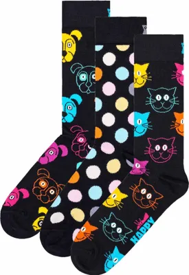 Produktbild von Happy Socks Uni Socken, 3er Pack - Classic, Muster, Baumwollmischung, gemischte Farben Dog 36-40
