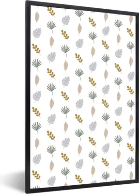 Produktbild von MuchoWow® MuchoWow® Gerahmtes Poster Blätter - Pastell - Muster 20x30 cm - Poster mit zchwarzem Bilderrahmen - Drucken - Bilder Poster im Rahmen