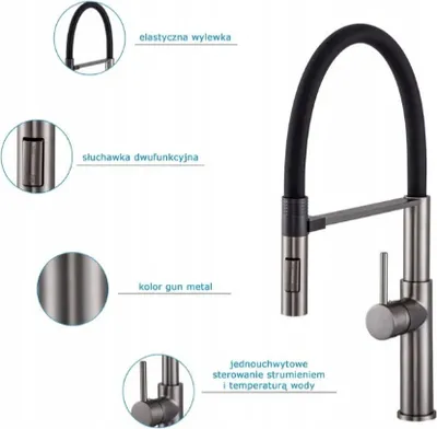 Immagine prodotto di Rubinetto da cucina, 47 cm, canna di fucile, bocca girevole 360°, lungo