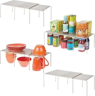 Produktbild von Regaleinsatz Geschirrablage ausziehbar Organizer Küche mDesign 4er Set Silber