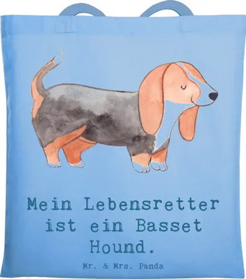 Produktbild von Mr. & Mrs. Panda Shopping Tasche Basset Hound Lebensretter - Sky Blue - Geschenk, Beutel, Jutebeutel, Tote Bag, Laptoptasche, Schultasche