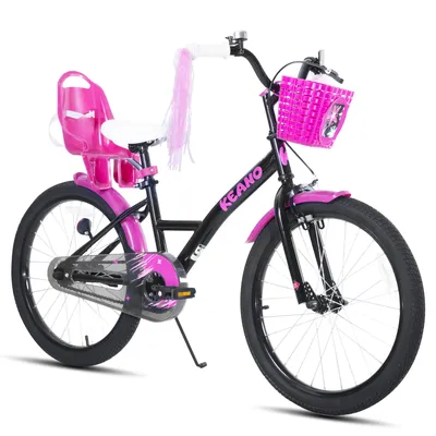 Produktbild von Joystar 20 Zoll Mädchenfahrrad mit Puppensitz und Korb, Kinderfahrrad mit Luftschlangen, vollständigem Kettenschutz und Schutzblechen