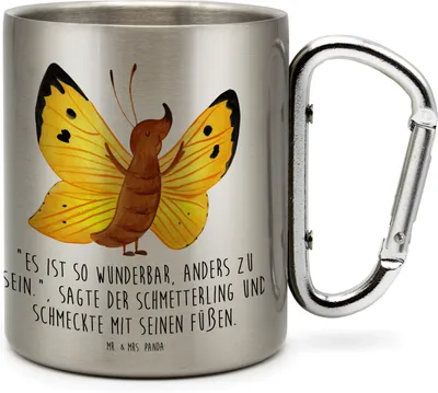 Produktbild von Mr. & Mrs. Panda Teetasse Schmetterling Zitronenfalter - Transparent - Geschenk, isoliertasse, Edelstahl Trinkbecher, Liebe, Lustige Sprüche, Außergewöhnlich, Motivation