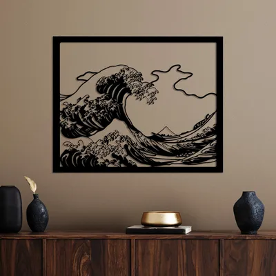 Immagine prodotto di Wallity, Hokusai, Accessorio decorativo da parete in metallo, Nero, 100 % METALLO, 56 x 45 cm