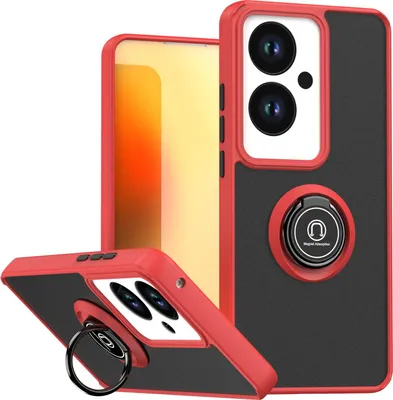 Produktbild von Hülle für Oppo Reno11 F Matte Transluzent TPU Stoßfest Schutzhülle mit Ring Halter Ständer Rot
