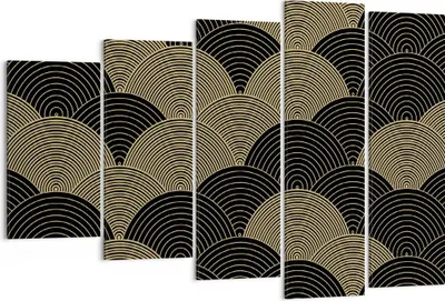 Produktbild von Bild auf Leinwand - Leinwandbild - 5 Teile - Schwarz und Gold Kreise Grafiken - 150x100cm - Wand Bild - Wanddeko - Wandbilder - Leinwanddruck - Bilder - Wanddekoration - Leinwand bilder EG150x100-4880