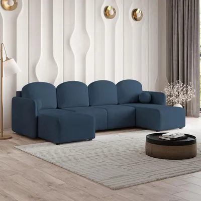 Produktbild von Masseno Ecksofa NUBERO mit Schlaffunktion U-Form, Sofa mit Bettkasten, Wohnzimmersofa, Couch, Soffa, Bettsofa, Couchgarnitur- Blau, NEVE 77