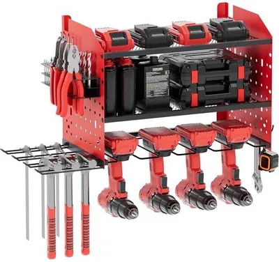 Produktbild von Kleine Metall-Werkzeugwand mit 3 Ebenen und 4 Haken