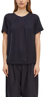 Productafbeelding van COMMA damesblouse – satijn, relaxte pasvorm, gerimpelde details, korte mouwen