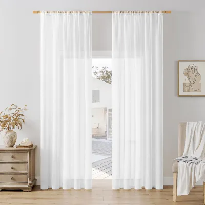 Voile Gardinen 2er Set 140x200 cm Weiß Transparent