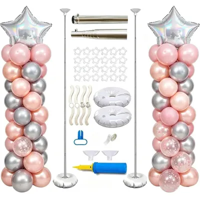 Produktbild von Ballonständer-Set - Ballonsäule - Teleskopständer - Streifenform - Weiß - Für Jubiläen