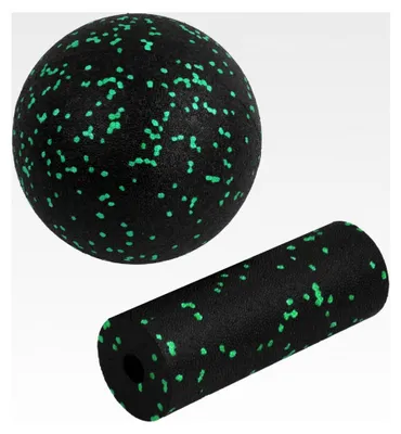Produktbild von Faszien Set (Mini Faszienrolle und 12 cm Ball), Massageball für Selbstmassage und Faszientraining, zur Schmerzlinderung (Grün)
