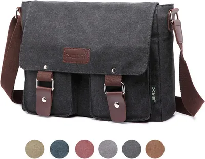 Image de Sac à bandoulière en toile pour homme Messenger Bag Sac à bandoulière décontracté Sac de correspondance Cartable - Noir