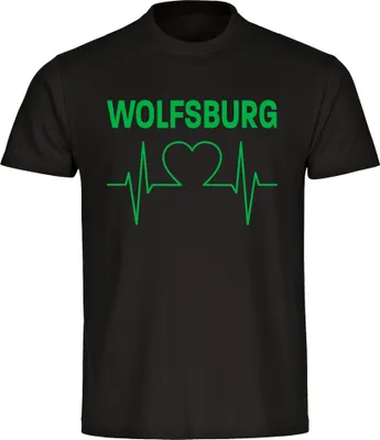 Produktbild von multifanshop Kinder T-Shirt - Wolfsburg - Herzschlag, schwarz, Größe 164