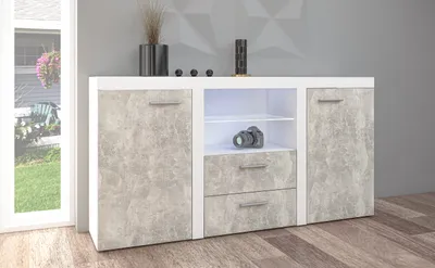 Produktbild von AX LIVING Schubladenschrank Kommode Spacoro 2T2S  Modern in Weiß/Beton