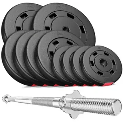 Produktbild von Hop-Sport Hantel Set 59 KG Langhantelstange Langhantel Set Gewichte Hantelscheiben 2x10 / 4x5 / 4x2,5