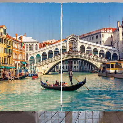 Obrázok produktu pre ARANDE Benátky záclona, pohľad na mesto za slnečného dňa s mostom Rialto, benátskym Grand Canalom, 280 x 175 cm, viacfarebná