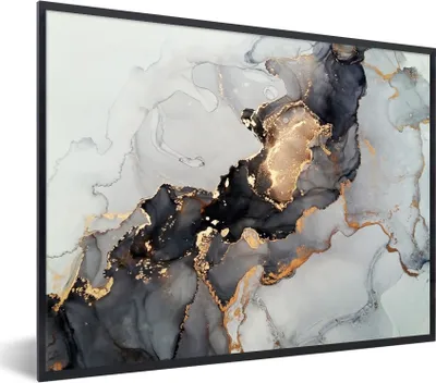 Produktbild von MuchoWow® Gerahmtes Poster Schwarz - Marmor - Luxus - Gold 80x60 cm - Poster mit Schwarzem Bilderrahmen Wandposter Rahmen Foto Bilder - Schwarzem - Mit Gestell