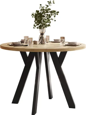 Produktbild von Runder Ausziehtisch VOLTA LOFT, Tischplatte Artisan, schwarze Beine