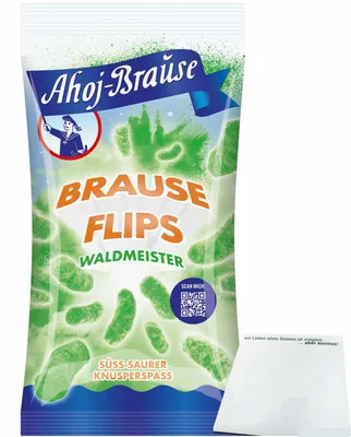 Produktbild von Ahoj-Brause Brause Flips Waldmeister (60g Packung) + usy Block