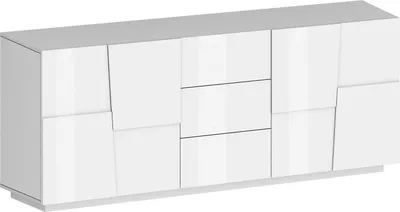 Produktbild von Kommode Ddamsgaar, Wohnzimmer-Buffet, Wohnzimmer-Kommode mit 4 Türen und 3 Schubladen, 220x44x86 cm, glänzend weiß