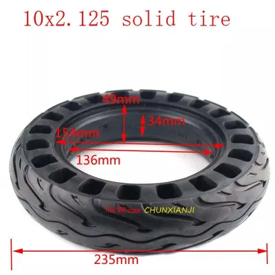 A black solid tire with measurement labels.
