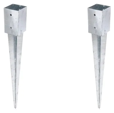 Zdjęcie produktu dla Alberts 2 x tuleja do wbijania w ziemię do słupków z drewna kwadratowego, 91 x 91 mm, długość 750 mm, ocynkowana ogniowo, do wbetonowania