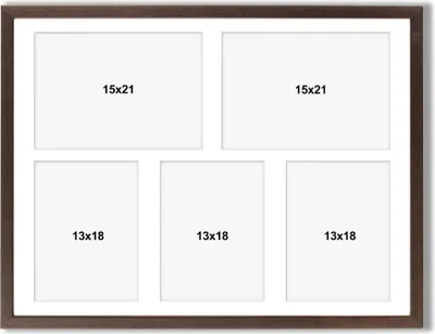 Produktbild von aFFa frames Tisar, Bilderrahmen aus Holz, Acrylglasfront, Mehrfach Bilderrahmen, Bildergalerie, Fotogalerie mit Passepartout, 5 Foto-Ausschnitten für 2 Fotos 15x21 cm und 3 Fotos 13x18 cm Bronze, 40x50 cm