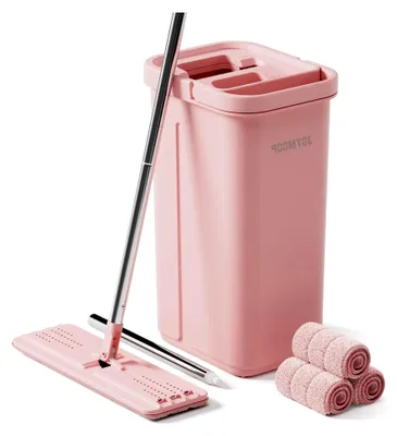 Produktbild von Wischmopp-Set mit Eimer und Auswringer, freihändiger Bodenwischer, 152,4 cm Wischmopp mit 3 wiederverwendbaren Mikrofaser-Pads, für Nass- und Trockengebrauch
