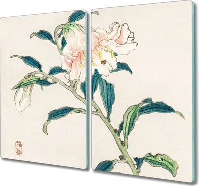 Produktbild von Coloray Hackbrett Kochplattenabdeckung Herdabdeckplatte 2x30x52 cm Schneidebrett Küchenbrett - asiatische Blumen