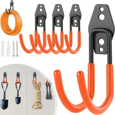 Image de 6 crochets muraux robustes pour outils, crochets de garage, crochets muraux, supports pour vélos