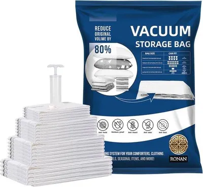 Produktbild von Famanu Vakuumtaschen für Kleidung - 6 Stück - Platzsparende Aufbewahrungstaschen - 60 x 80 cm
