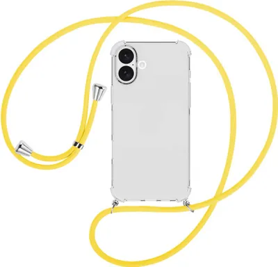 Produktbild von Handykette Backcover-Schutzhülle mit Band (Metall silberfarben) für iPhone 16 Plus - gelb