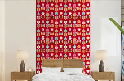 Produktbild von MuchoWow® Fototapete für Wohnzimmer oder Schlafzimmer Wandtapete Vinyl Motivtapete Muster - Blumen - Retro - Rot - 150x240 cm - Tapeten